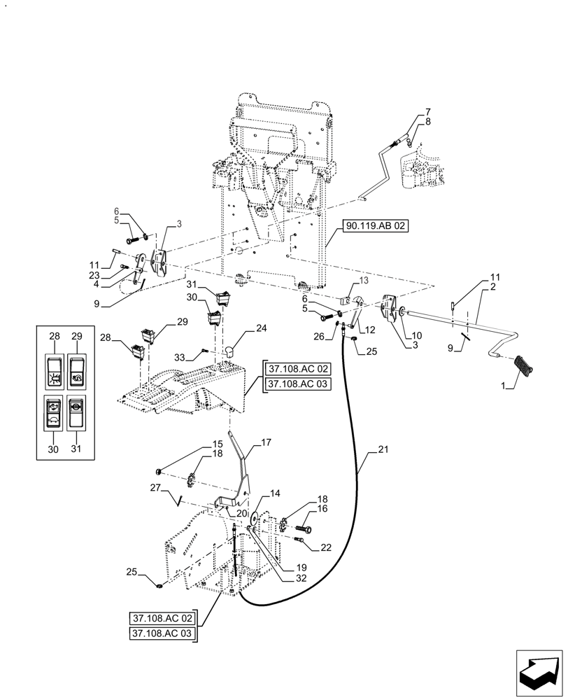 Схема запчастей Case IH FARMALL 110A - (55.525.AM[02]) - THROTTLE CONTROL LINKAGE, ROPS (55) - ELECTRICAL SYSTEMS