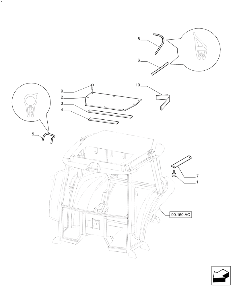 Схема запчастей Case IH FARMALL 110A - (90.150.BC) - INSULATOR, CAB (90) - PLATFORM, CAB, BODYWORK AND DECALS