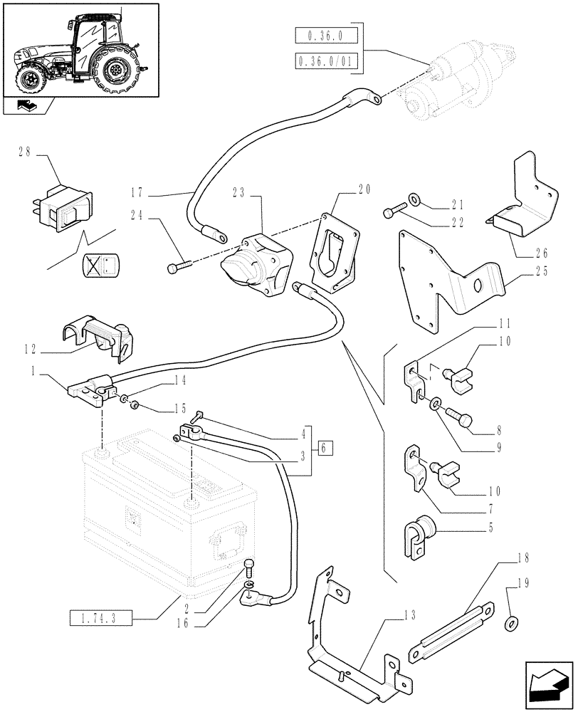 Схема запчастей Case IH FARMALL 105N - (1.75.3) - BATTERY CABLES (06) - ELECTRICAL SYSTEMS