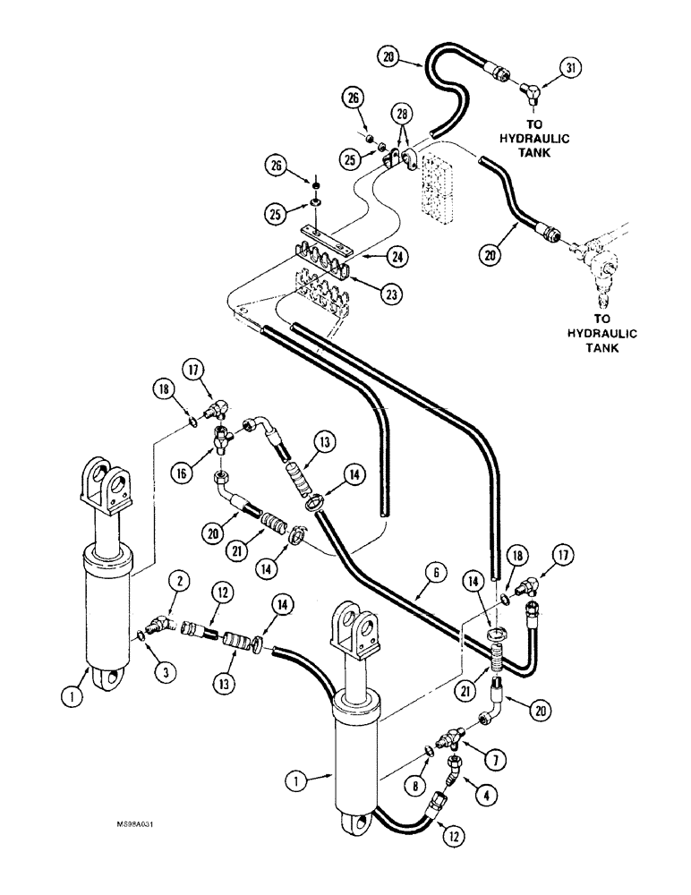 Схема запчастей Case IH 9330 - (8-028) - THREE POINT HITCH HYDRAULICS, LIFT CYLINDERS AND LINES, ELECTRONIC CONTROLLED (08) - HYDRAULICS