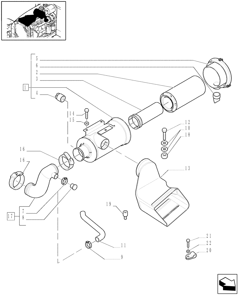 Схема запчастей Case IH MAXXUM 140 - (1.19.1[02]) - DRY AIR FILTER AND PIPES (02) - ENGINE EQUIPMENT