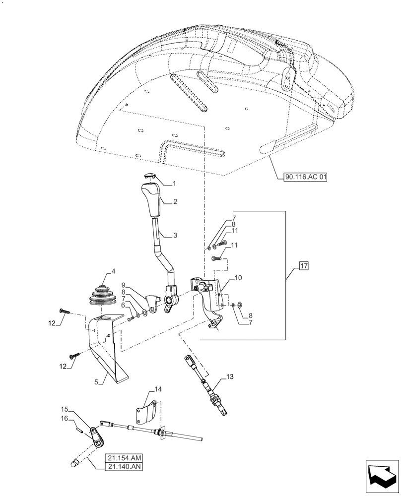 Схема запчастей Case IH FARMALL 110A - (21.130.BC[04]) - RANGE LEVER ASSY & KNOB PLATFORM (21) - TRANSMISSION