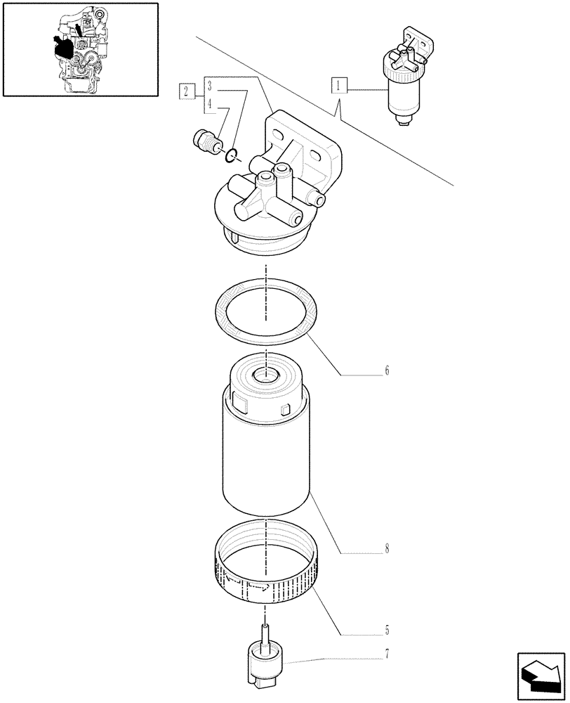 Схема запчастей Case IH JX1070U - (0.20.0/ A) - FUEL FILTER BREAKDOWN (01) - ENGINE