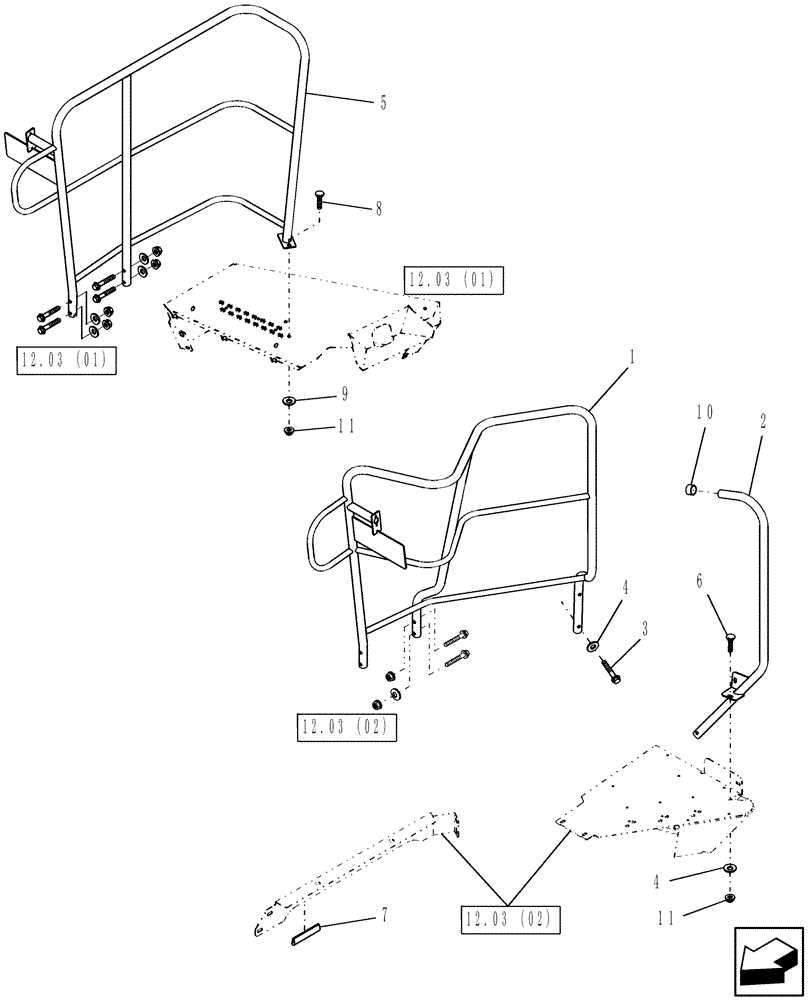 Схема запчастей Case IH WDX1202S - (12.03[3]) - DECK RAILING, FROM 1/01/06 (12) - MAIN FRAME