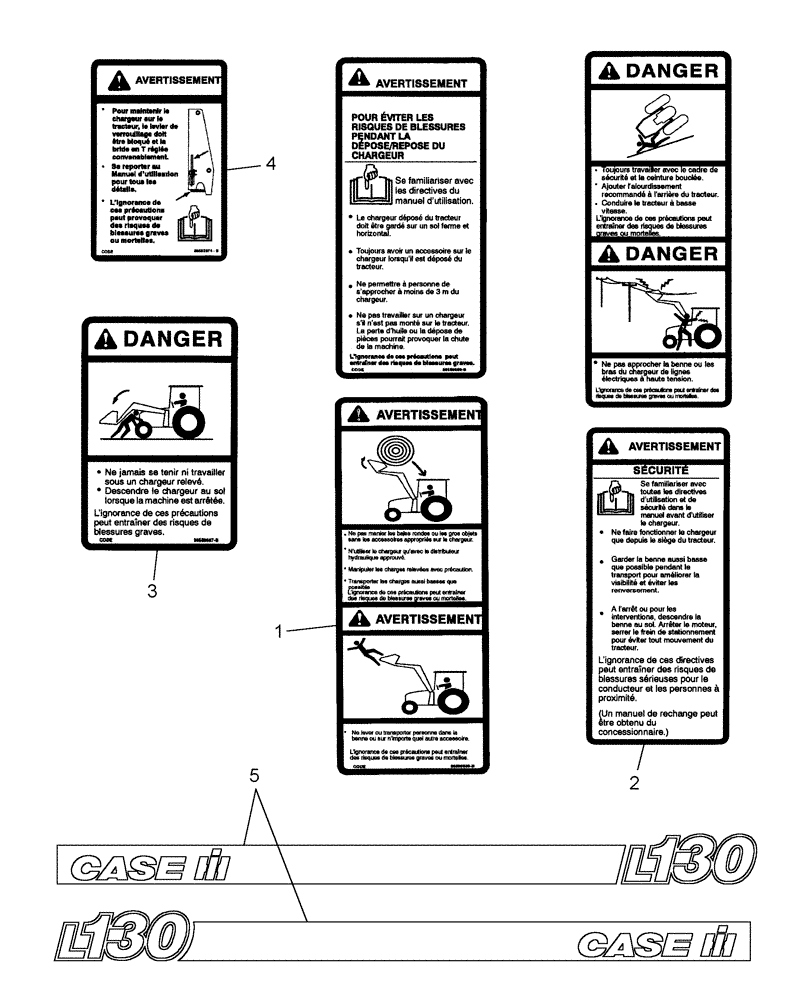 Схема запчастей Case IH L130 - (008) - DECALS, FRENCH (90) - PLATFORM, CAB, BODYWORK AND DECALS