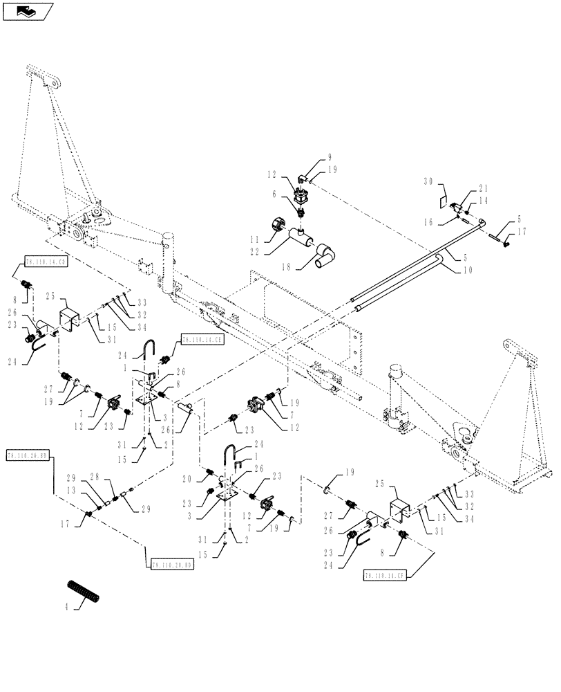 Схема запчастей Case IH 610 - (78.110.20.BC) - LIQUID RECOVERY, 60/85 BOOM, 60" SPACING, CENTER BOOM (78) - SPRAYING
