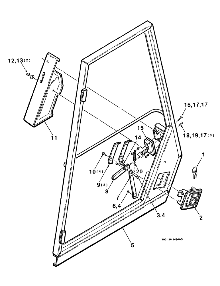 Схема запчастей Case IH 8830 - (7-10) - CAB DOOR ASSEMBLY (09) - CHASSIS