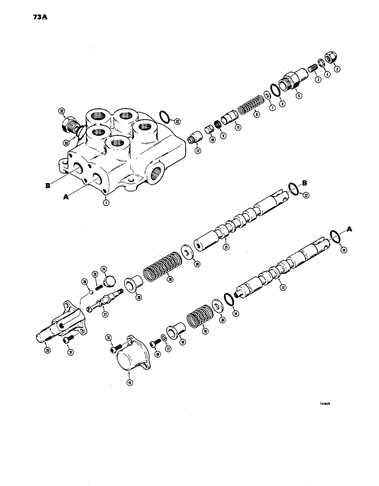Схема запчастей Case IH 1816 - (73A) - D61409 HYDRAULIC CONTROL VALVE, USED TRACTOR SERIAL NO. 9823151 AND AFTER (35) - HYDRAULIC SYSTEMS