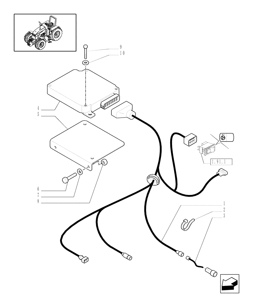 Схема запчастей Case IH MXU115 - (1.75.4/07) - (VAR.360-361-636-636/1) FAST STEERING - AUXILIARY CABLES (06) - ELECTRICAL SYSTEMS