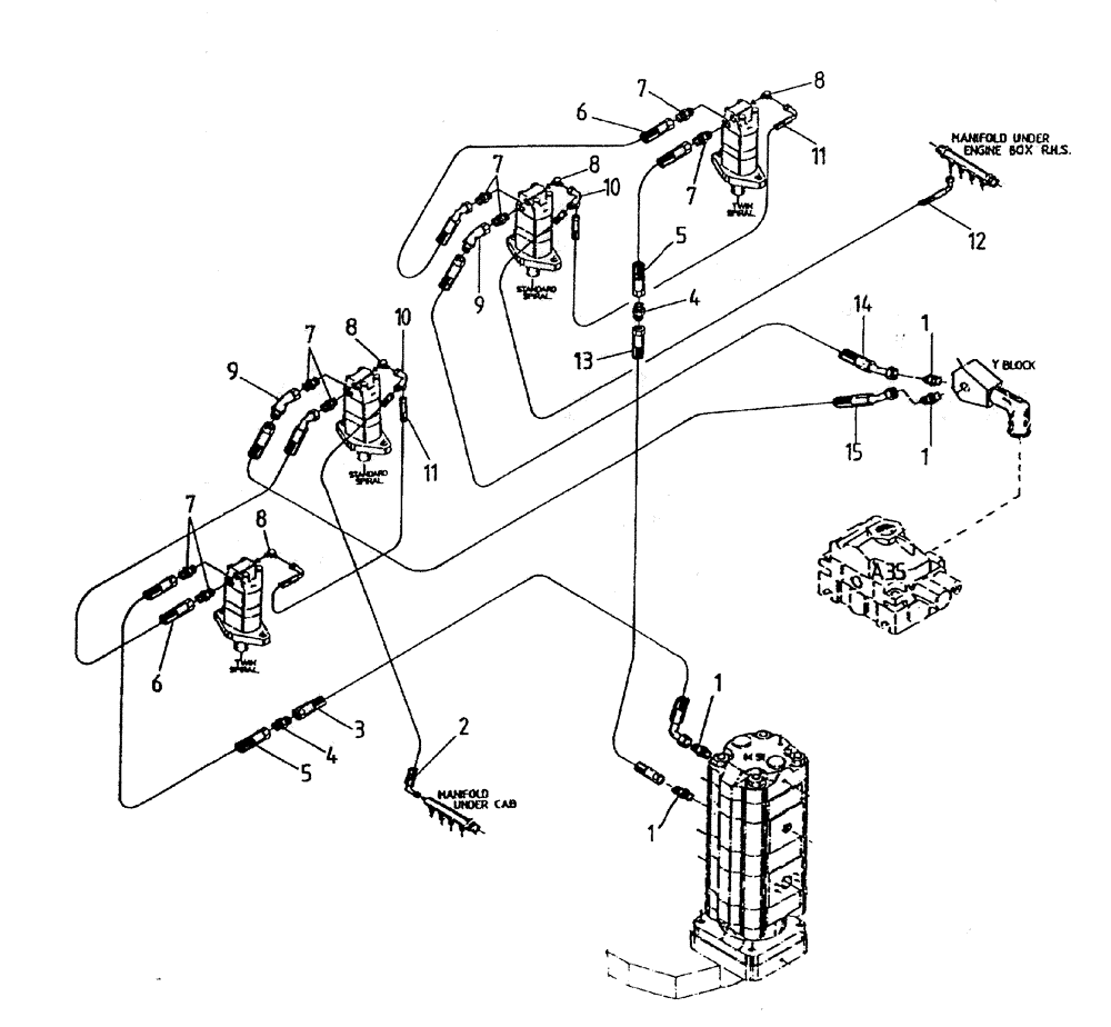 Схема запчастей Case IH 7000 - (B05-85) - HYDRAULIC CIRCUIT, (CROPDIVIDER SPIRALS - UNDERSLUNG Hydraulic Components & Circuits