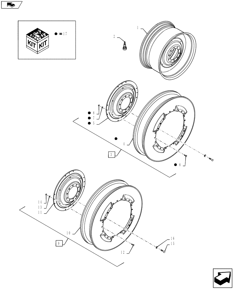 Схема запчастей Case IH MAGNUM 180 - (44.520.01) - SOLID STEEL REAR WHEELS (44) - WHEELS
