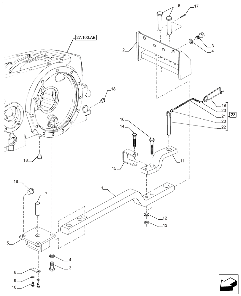 Схема запчастей Case IH FARMALL 110A - (37.100.AA[01]) - SWINGING DRAWBAR - WITH CLEVIS (37) - HITCHES, DRAWBARS & IMPLEMENT COUPLINGS