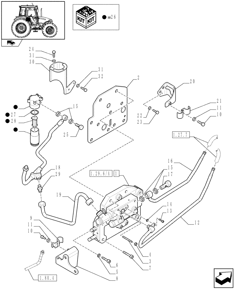 Схема запчастей Case IH FARMALL 90 - (1.29.6[01A]) - POWER SHUTTLE E SERVO PTO FOR DIFF. LOCK - POWER SHUTTLE VALVE - D6894 (VAR.330120-331120) (03) - TRANSMISSION