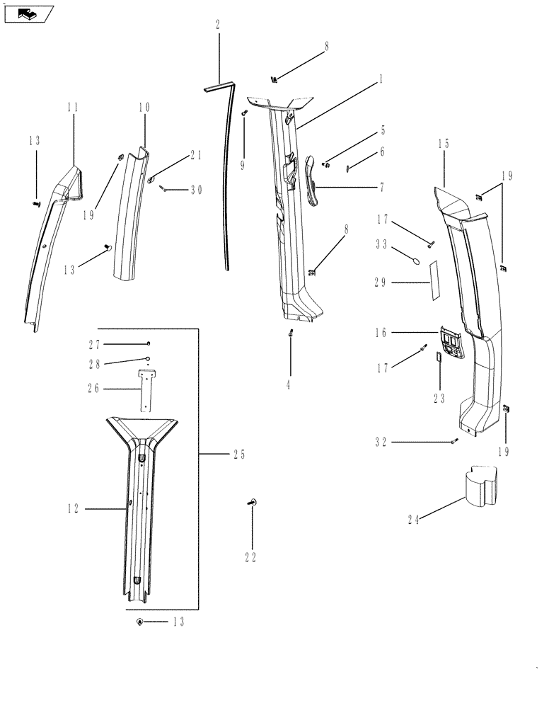 Схема запчастей Case IH MAGNUM 210 - (90.160.02) - CAB - TRIM, CAB POSTS (90) - PLATFORM, CAB, BODYWORK AND DECALS