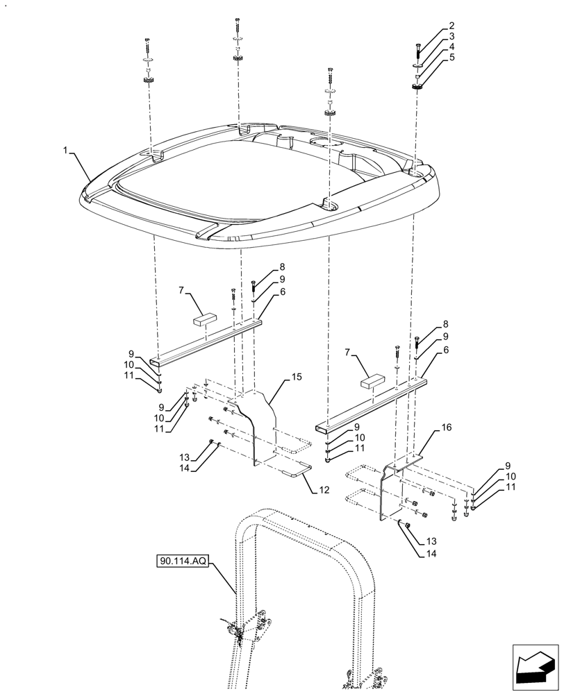 Схема запчастей Case IH FARMALL 110A - (90.114.BE) - VAR - 330858 - CANOPY (90) - PLATFORM, CAB, BODYWORK AND DECALS