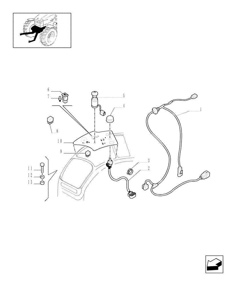 Схема запчастей Case IH MXM155 - (1.91.1/11) - (VAR.780-781) LIFT AND FRONT PTO (WITH 6 - 21 SPLINES) CCLS - SWITCH AND WIRES (10) - OPERATORS PLATFORM/CAB