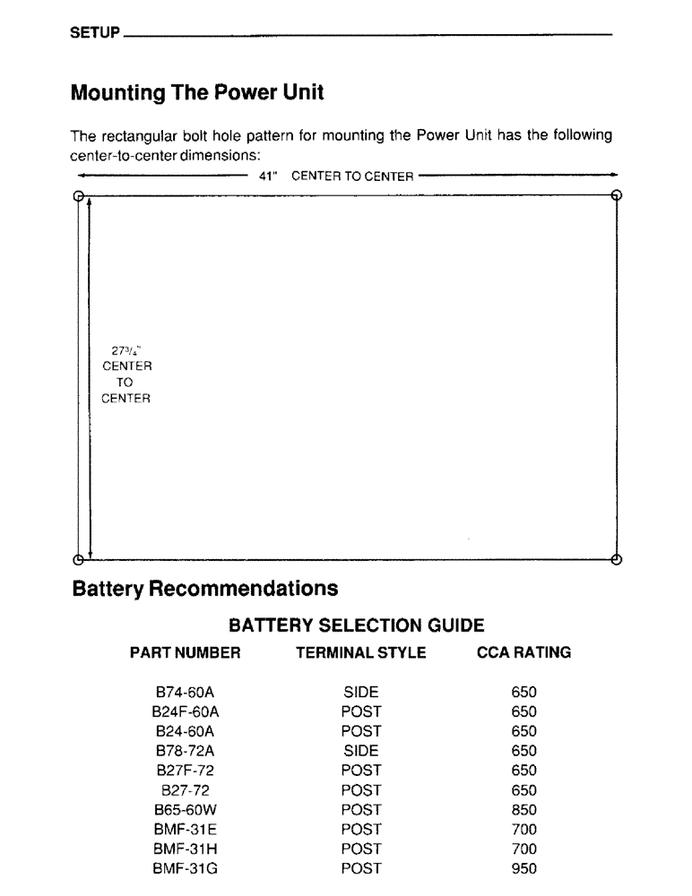 Схема запчастей Case IH 4390T - (048) - SETUP, MOUNTING THE POWER UNIT, BATTERY SELECTION GUIDE 