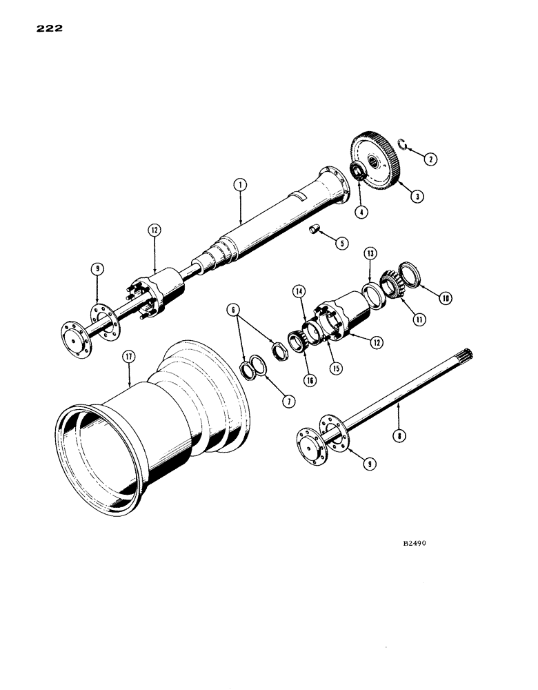 Схема запчастей Case IH 1660 - (222) - MAIN AXLE AND HOUSING, DRIVE WHEELS AND HUBS (39) - FRAMES AND BALLASTING