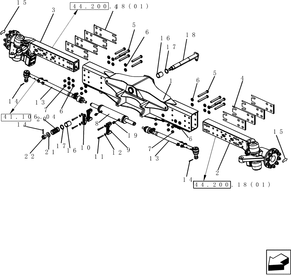 Схема запчастей Case IH 7130 - (44.200.19[01]) - AXLE ASSEMBLY, REAR, NON - POWER GUIDE AXLE (44) - WHEELS
