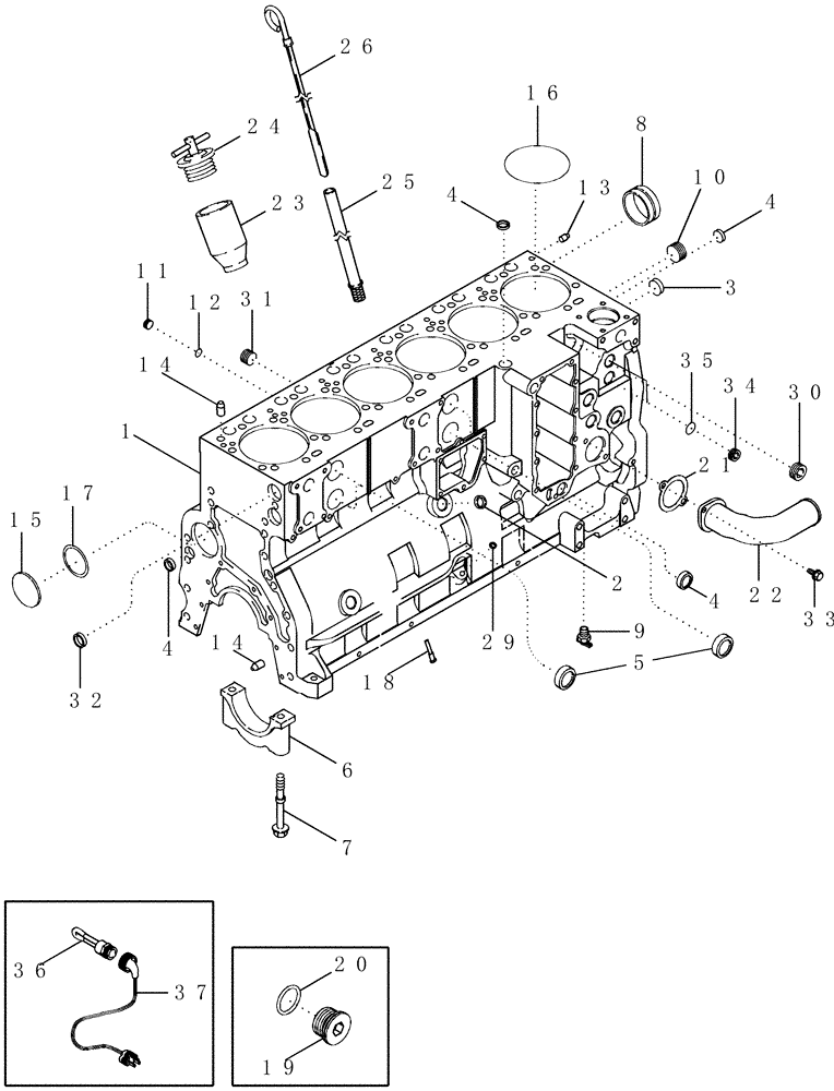 Схема запчастей Case IH PX190 - (02-20) - CYLINDER BLOCK (02) - ENGINE