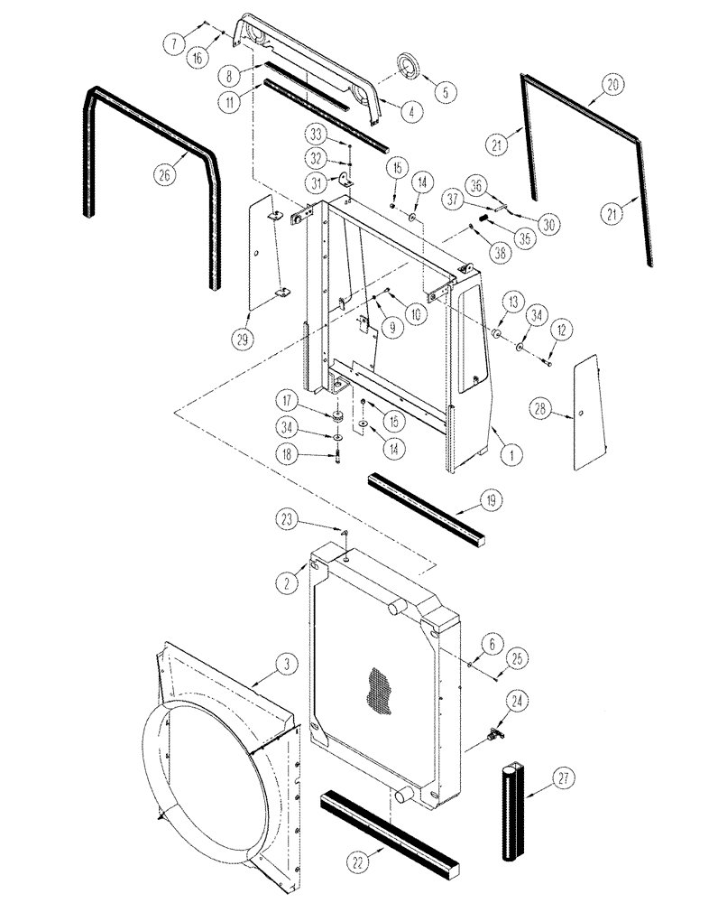 Схема запчастей Case IH STX375 - (02-02) - RADIATOR MOUNTING AND FAN SHROUD (02) - ENGINE