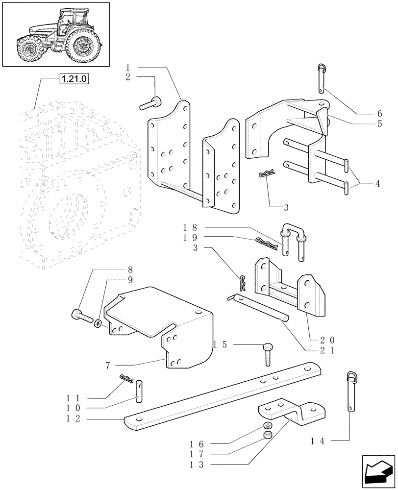 Схема запчастей Case IH JX1100U - (1.89.3/08) - (VAR.906) SUPPORT AND DRAWBAR TOW HOOK (09) - IMPLEMENT LIFT