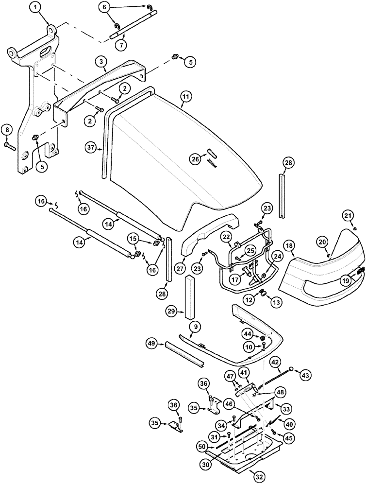 Схема запчастей Case IH CX70 - (09-10) - HOOD, UPPER SIDE PANELS AND UPPER GRILLE (09) - CHASSIS/ATTACHMENTS