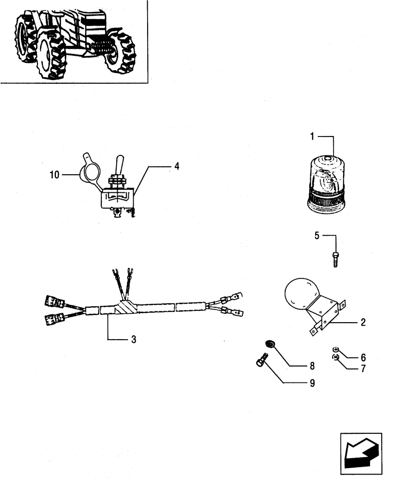 Схема запчастей Case IH JX95 - (1.92.9[01]) - ROTATING LIGHT - BUTTON, WIRES AND SUPPORT (10) - OPERATORS PLATFORM/CAB