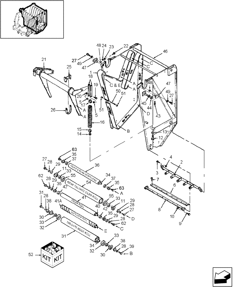Схема запчастей Case IH RBX451 - (016) - TAILGATE, BELTS & CONVEYOR (39) - FRAMES AND BALLASTING