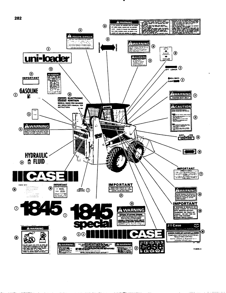 Схема запчастей Case IH 1845S - (282) - DECALS - GASOLINE MODELS, USED ON TRACTOR SN 9842113 AND AFTER (90) - PLATFORM, CAB, BODYWORK AND DECALS