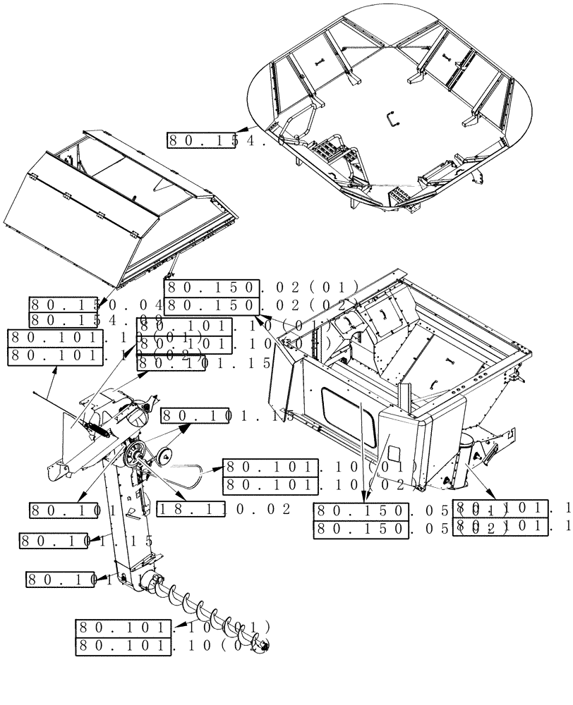 Схема запчастей Case IH 8010 - (80.000.00[01]) - SECTION INDEX - GRAIN TANK (80) - CROP STORAGE/UNLOADING