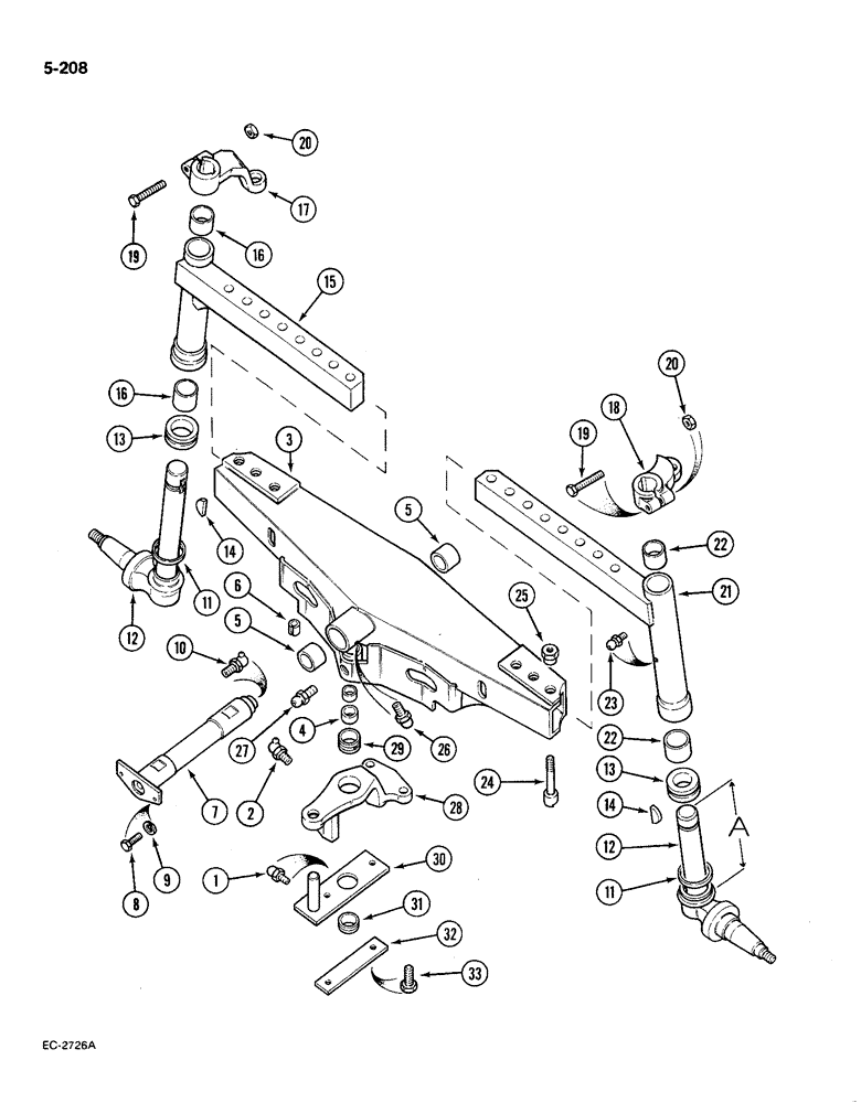 Схема запчастей Case IH 585 - (5-208) - AXLE, FRONT, STRAIGHT ADJUSTABLE, 52 TO 80 INCH TRACK (05) - STEERING