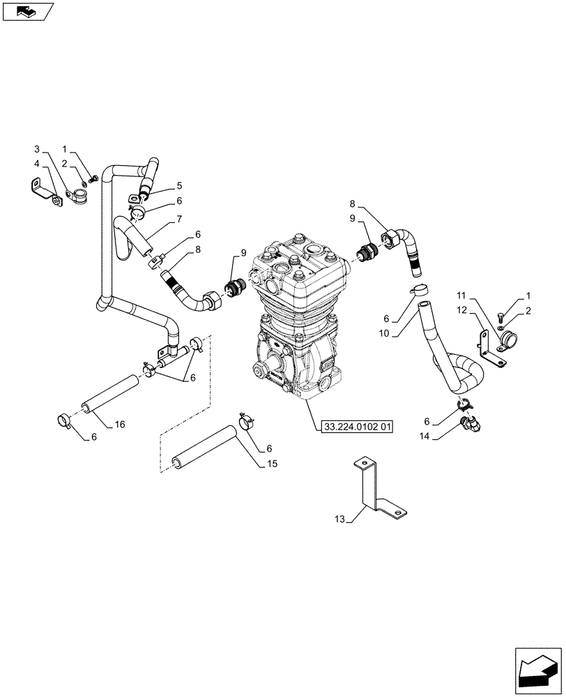 Схема запчастей Case IH PUMA 170 - (33.224.0103) - ABS SYSTEM - PNEUMATIC TRAILER BRAKE - AIR COMPRESSOR PIPES (VAR. 743922) (33) - BRAKES & CONTROLS