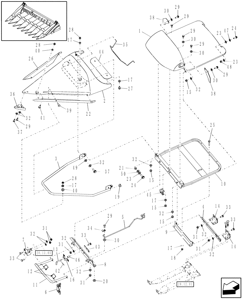 Схема запчастей Case IH 2408-70 - (20.13.02) - INNER DIVIDERS WIDE, 36" & 38" (58) - ATTACHMENTS/HEADERS
