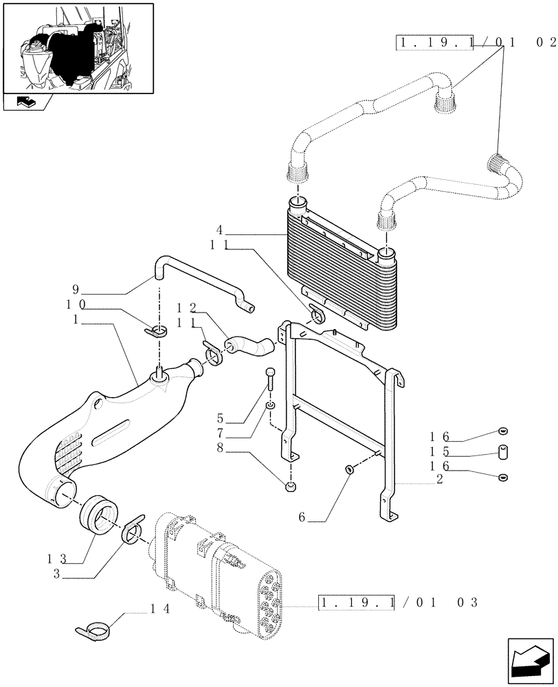 Схема запчастей Case IH FARMALL 95N - (1.19.1/01[01]) - INTERCOOLER AND RELATED PARTS (02) - ENGINE EQUIPMENT