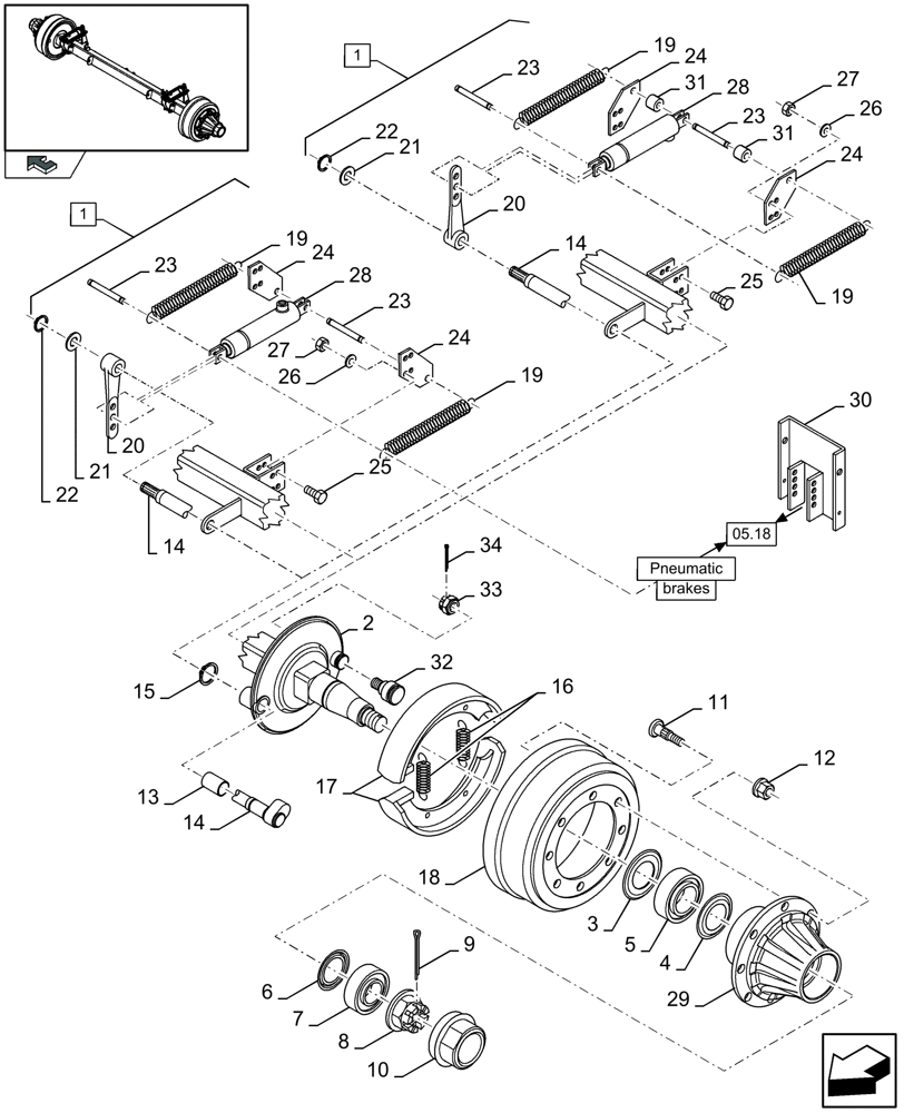 Схема запчастей Case IH LBX332P - (05.08[01]) - TANDEM AXLE WITH BRAKES (05) - AXLE
