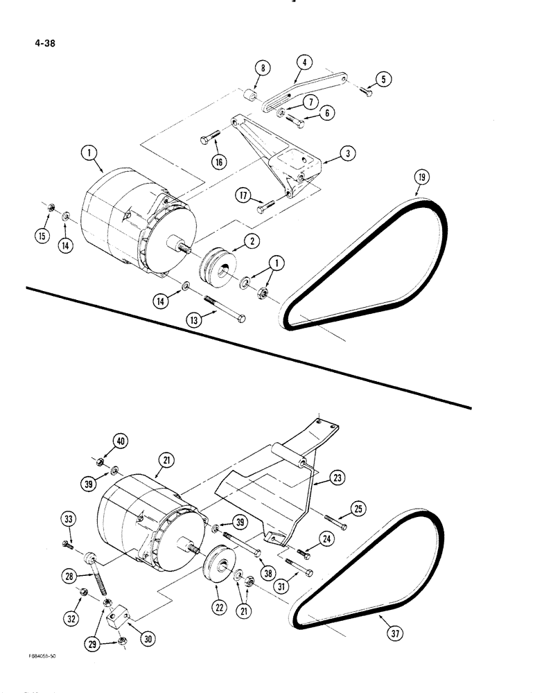Схема запчастей Case IH STEIGER - (4-38) - ALTERNATOR MOUNTING, 855 ENGINE (04) - ELECTRICAL SYSTEMS