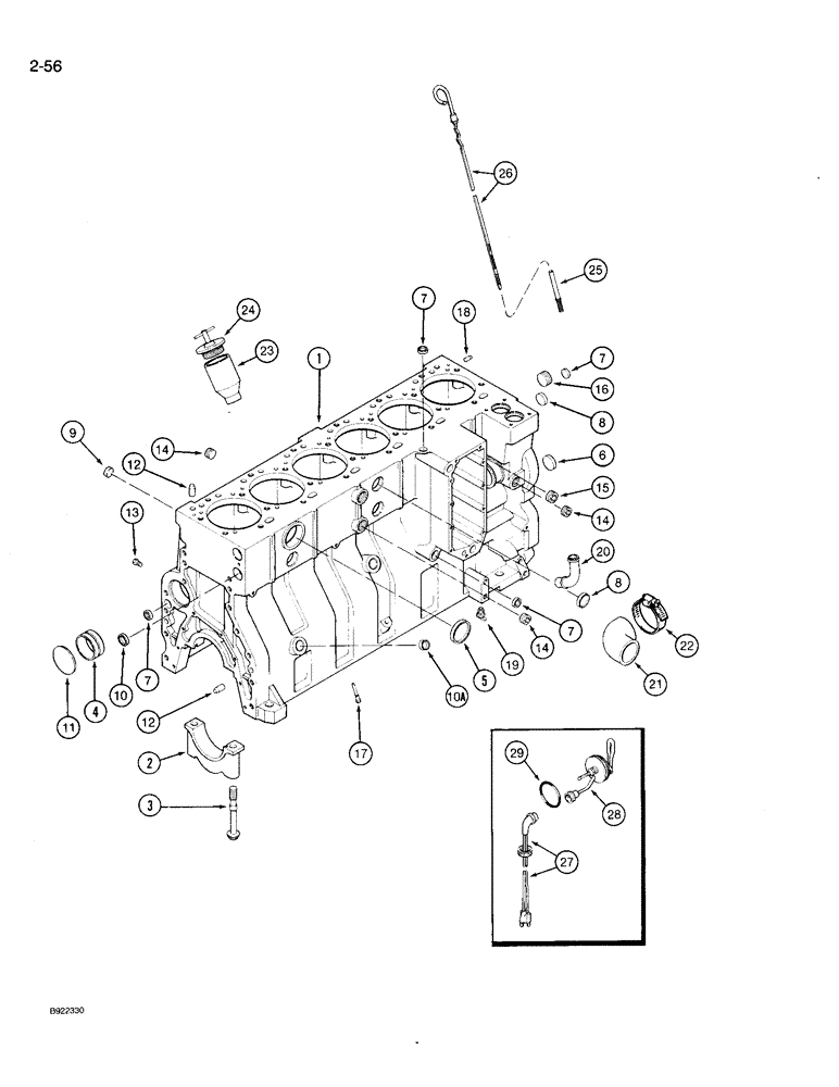 Схема запчастей Case IH 9210 - (2-056) - CYLINDER BLOCK, 6T-830 ENGINE, 9210 TRACTOR ONLY, ENGINE SERIAL NO. 44706126 AND AFTER (02) - ENGINE