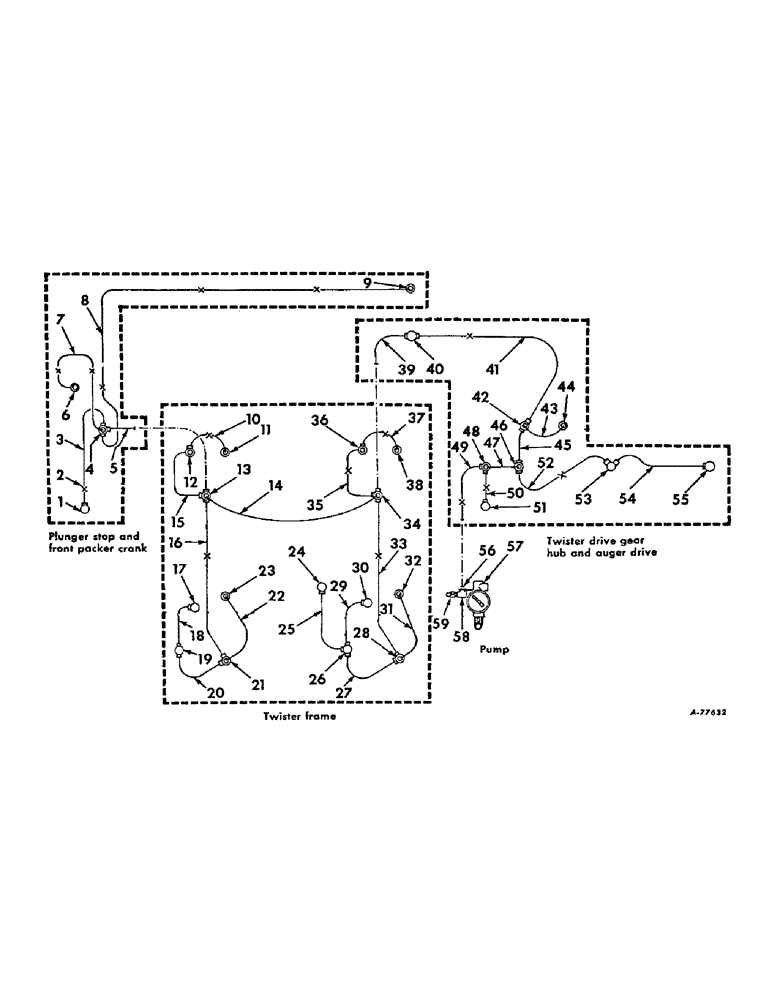 Схема запчастей Case IH 57 - (A-62) - CENTRALIZED LUBRICATION, FOR WIRE BALERS, VALVES, TUBING, SLEEVES AND FITTINGS 
