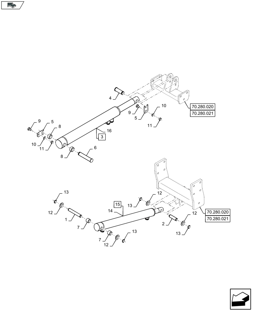Схема запчастей Case IH LB324P - (35.570.040) - STANDARD AND PARTIAL BALE EJECTION MECHANISM, CYLINDER (35) - HYDRAULIC SYSTEMS