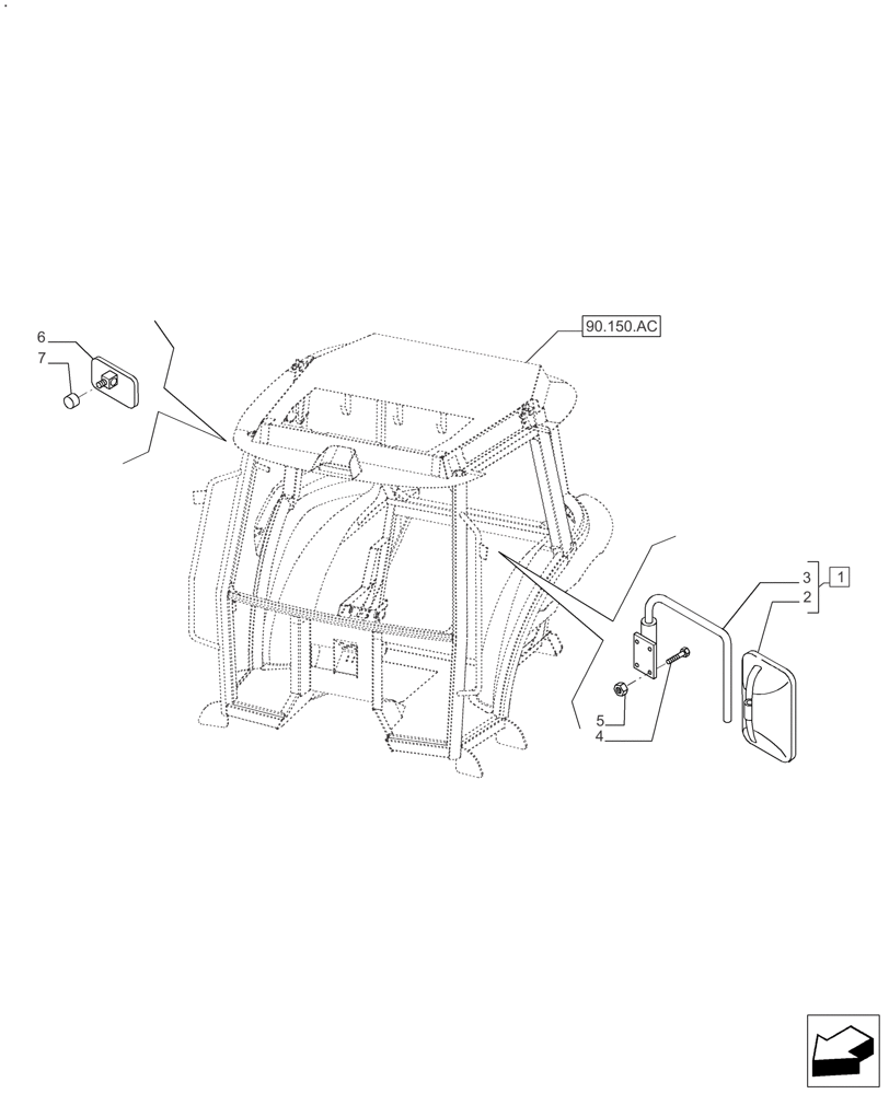 Схема запчастей Case IH FARMALL 110A - (90.151.AK) - MIRROR, REAR (90) - PLATFORM, CAB, BODYWORK AND DECALS
