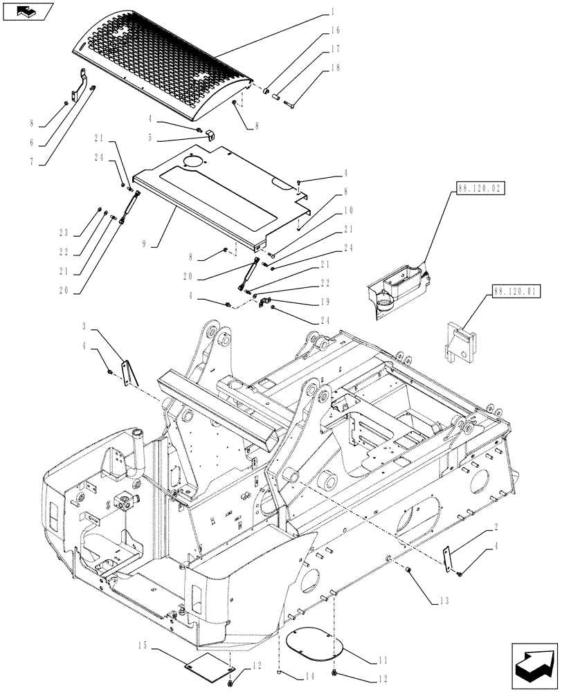 Схема запчастей Case IH TR320 - (90.100.AU) - HOODS AND COVERS, TR320, BSN NCM440601 (90) - PLATFORM, CAB, BODYWORK AND DECALS