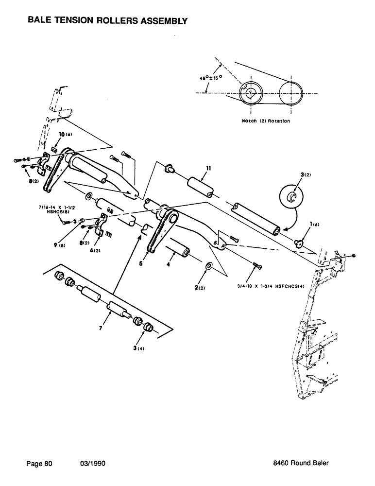 Схема запчастей Case IH 8460 - (080) - BALE TENSION ROLLERS ASSEMBLY (14) - BALE CHAMBER