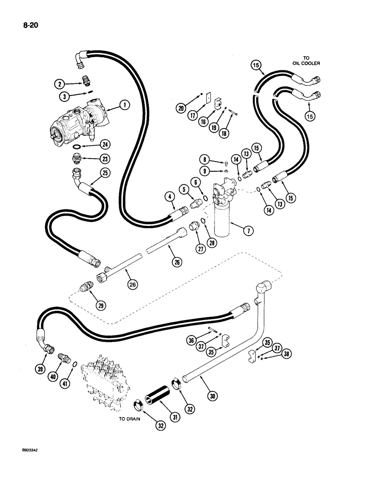 Схема запчастей Case IH 9250 - (8-020) - HYDRAULIC SYSTEM, PUMP TO FILTER TO CONTROL VALVE, P.I.N. JCB0028400 AND AFTER (08) - HYDRAULICS