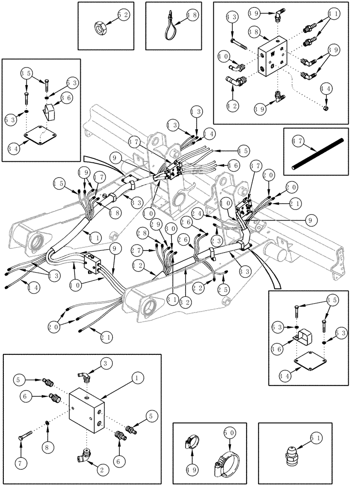 Схема запчастей Case IH CPX610 - (09A-38B) - DRUM BAR LUBRICATION SYSTEM - MANIFOLDS AND HOSE BUNDLES - ASN JJC0250200 (13) - PICKING SYSTEM