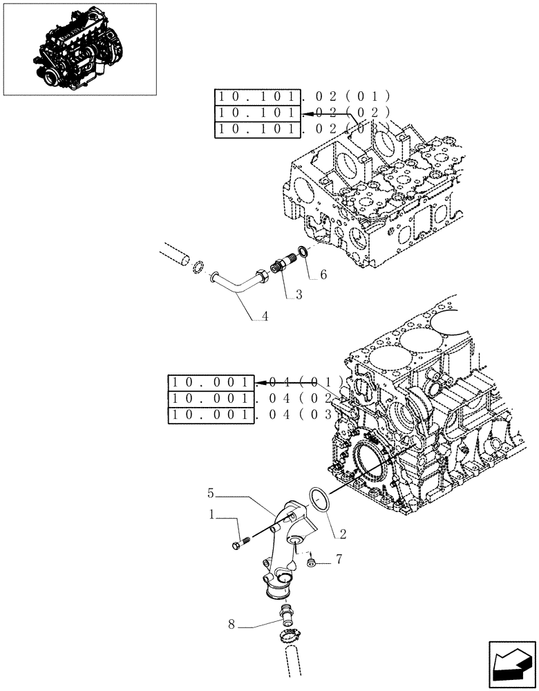 Схема запчастей Case IH 9010 - (10.402.04[01]) - WATER PUMP PIPES - 7010 (10) - ENGINE