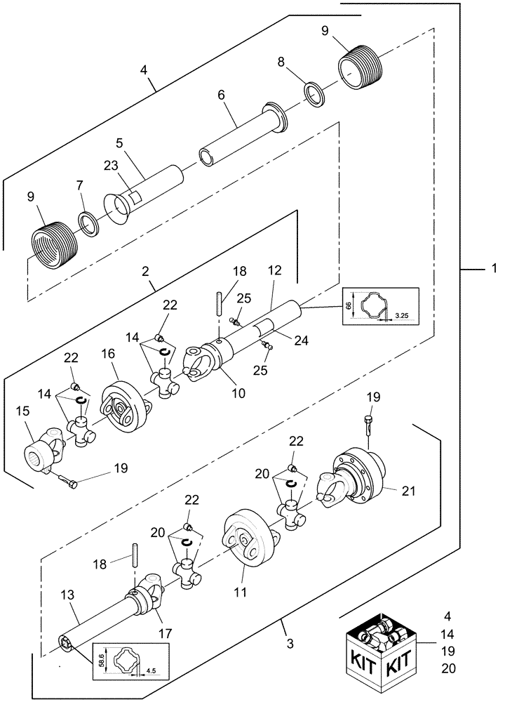 Схема запчастей Case IH DC102 - (01.06[02]) - SECONDARY PTO W/SLIP CLUTCH, FOR SWIVEL TONGUE (01) - PTO DRIVE SHAFT