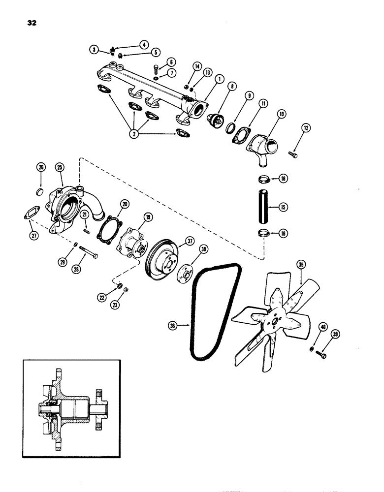 Схема запчастей Case IH 770 - (032) - WATER PUMP AND ATTACHING PARTS, (251B) SPARK IGNITION ENGINE (02) - ENGINE