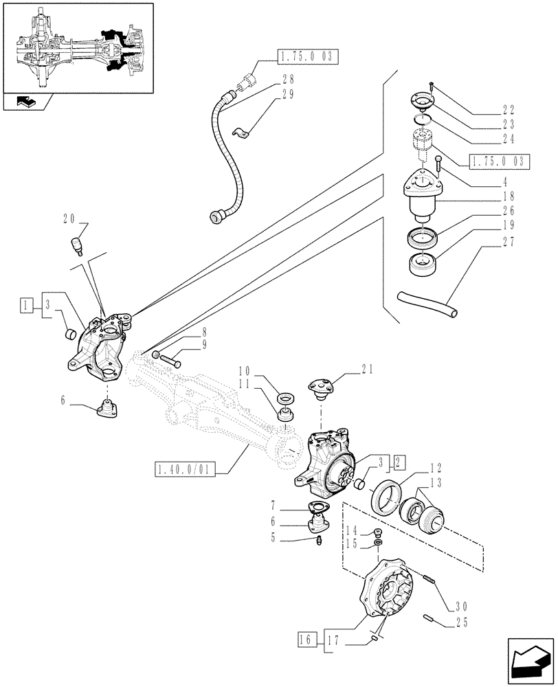 Схема запчастей Case IH PUMA 165 - (1.40.1/02[01A]) - (VAR.195) FRONT AXLE WITH BRAKES - STEERING AXLES - HUBS - D6632 (04) - FRONT AXLE & STEERING