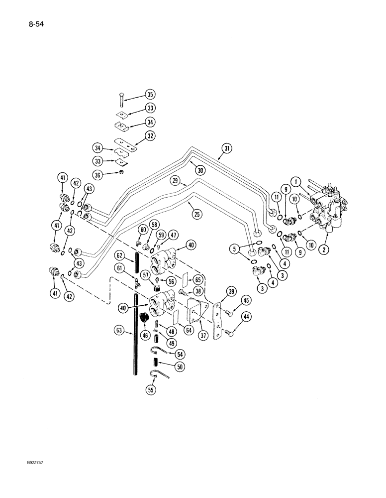 Схема запчастей Case IH 7130 - (8-054) - FIRST AND SECOND CIRCUIT REMOTE HYDRAULICS, PRIOR TO TRANSMISSION S/N AJB0018756 (08) - HYDRAULICS